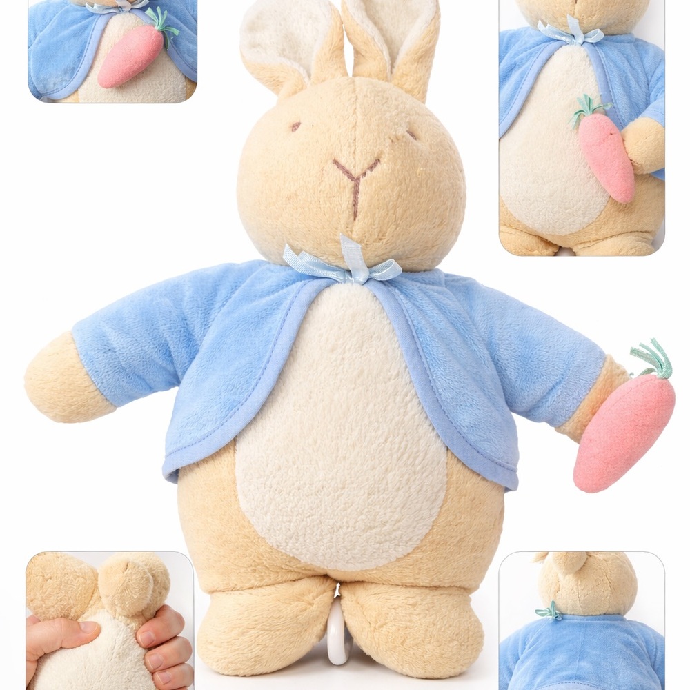 Charming Plush Bunny with Blue Jacket and Pink Carrot